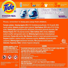 Tide Power PODS detergent pods package back panel with ingredient and caution information.