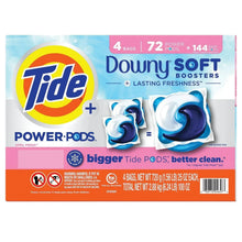 Tide Downy Soft Boosters detergent pods box, 4 bags, 72 power pods, April Fresh