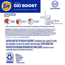 Tide Ultra Oxi Boost detergent bottle back label with directions and caution text.