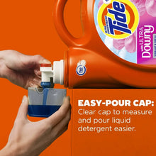 Orange Tide detergent bottle with hands holding the clear pour-cap