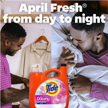 Orange Tide Ultra Downy detergent bottle shown with laundry and bedtime scenes
