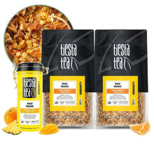 Maui Mango herbal loose leaf tea bundle with two pouches and yellow tin