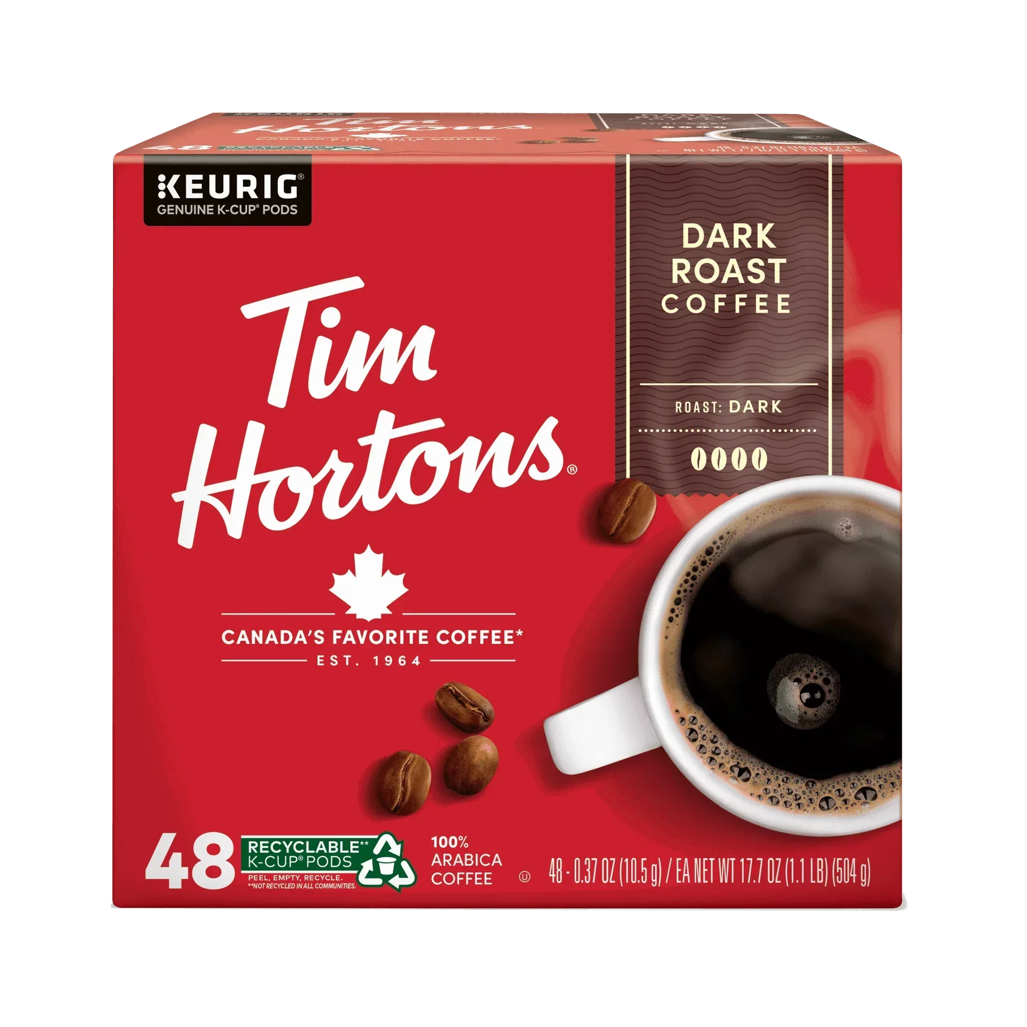 Tim Hortons Dark Roast K-Cup Coffee Pods for Keurig Brewers, Recyclable, 24 Ct