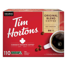Tim Hortons Original Blend coffee K-Cup box, red front with logo and cup illustration