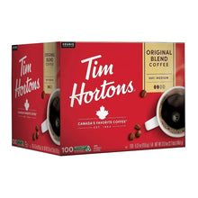 Tim Hortons Original Blend Coffee pod box, Keurig, 100 ct, angled view