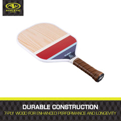 Athletic Works Timber Wooden 2-Player Pickleball Paddle Set, Includes 2 Paddles/2 Pickleballs/Carry Bag, Red/White/Blue