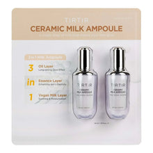TirTir Ceramic Milk Ampoule 2-pack box front with two bottles and 3-in-1 graphic