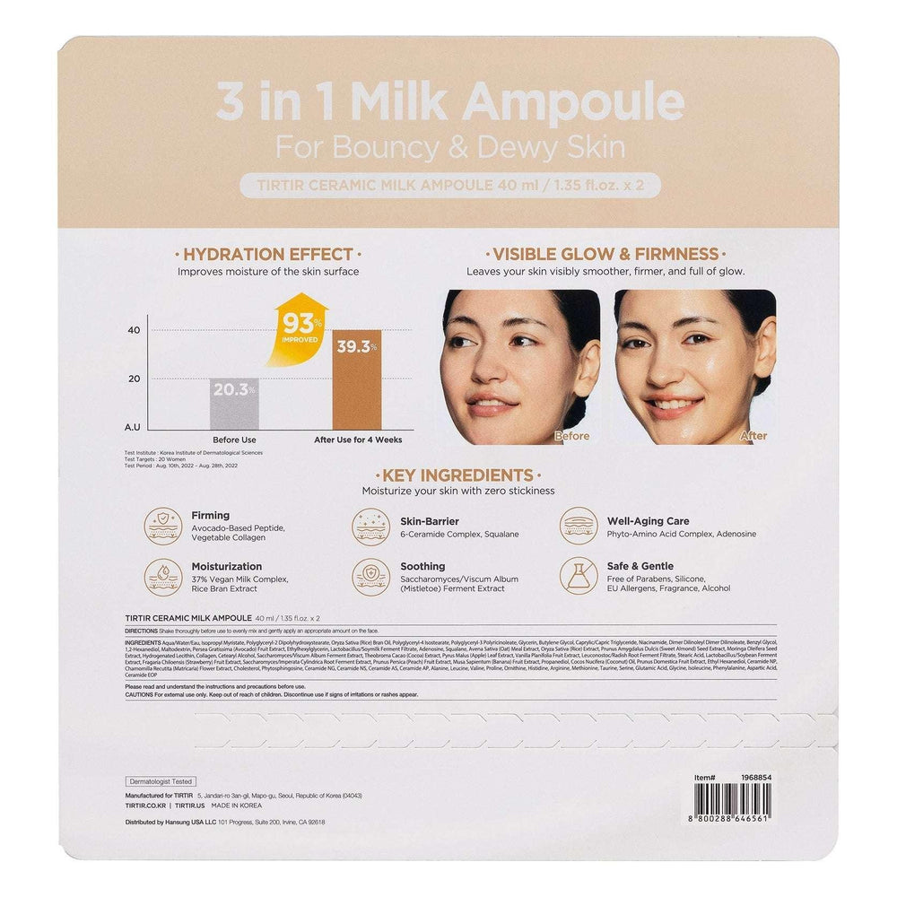 TirTir Ceramic Milk Ampoule 1.35 fl oz, 2-pack - USA MEGA SHOP