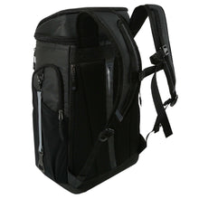 26-can backpack cooler side view with adjustable shoulder straps and padded back