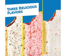 Three flavor toaster pastry panels with red, white, and multicolor sprinkles