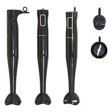 Immersion blender with blending shaft and snap-on accessory caps, black