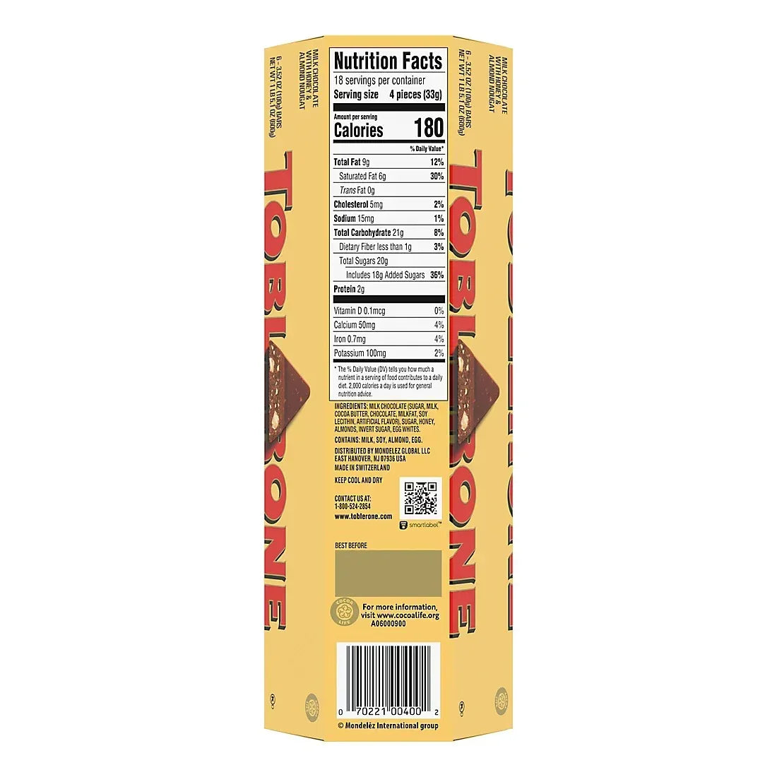 Toblerone Milk Chocolate Bars, 6 ct./3.52 oz.