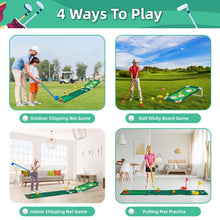Kids golf practice set with four game modes, indoor and outdoor layouts