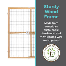 Natural wood framed wire mesh baby safety gate for toddlers
