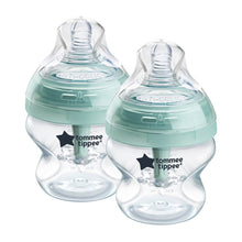 Tommee Tippee advanced anti-colic baby bottles, 2-pack, clear with teal slow-flow nipples