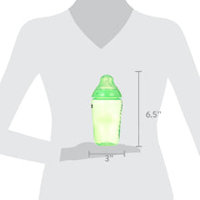 Green Natural Start baby bottle size diagram with height and width measurements