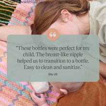 Mother holding baby as they feed from a Natural Start baby bottle