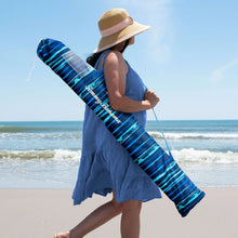 Blue striped beach umbrella cover with ANCHORX logo and strap