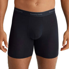 Tommy John men's boxer briefs in black with branded waistband.