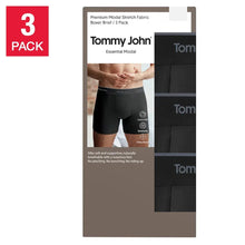 Tommy John men's boxer briefs 3-pack in black modal stretch fabric.
