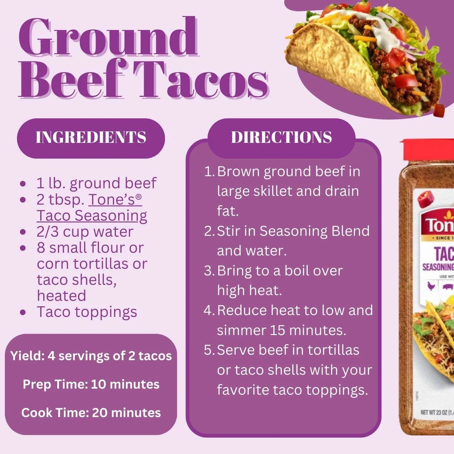 Tone's Taco Seasoning, 23 oz. - USA MEGA SHOP