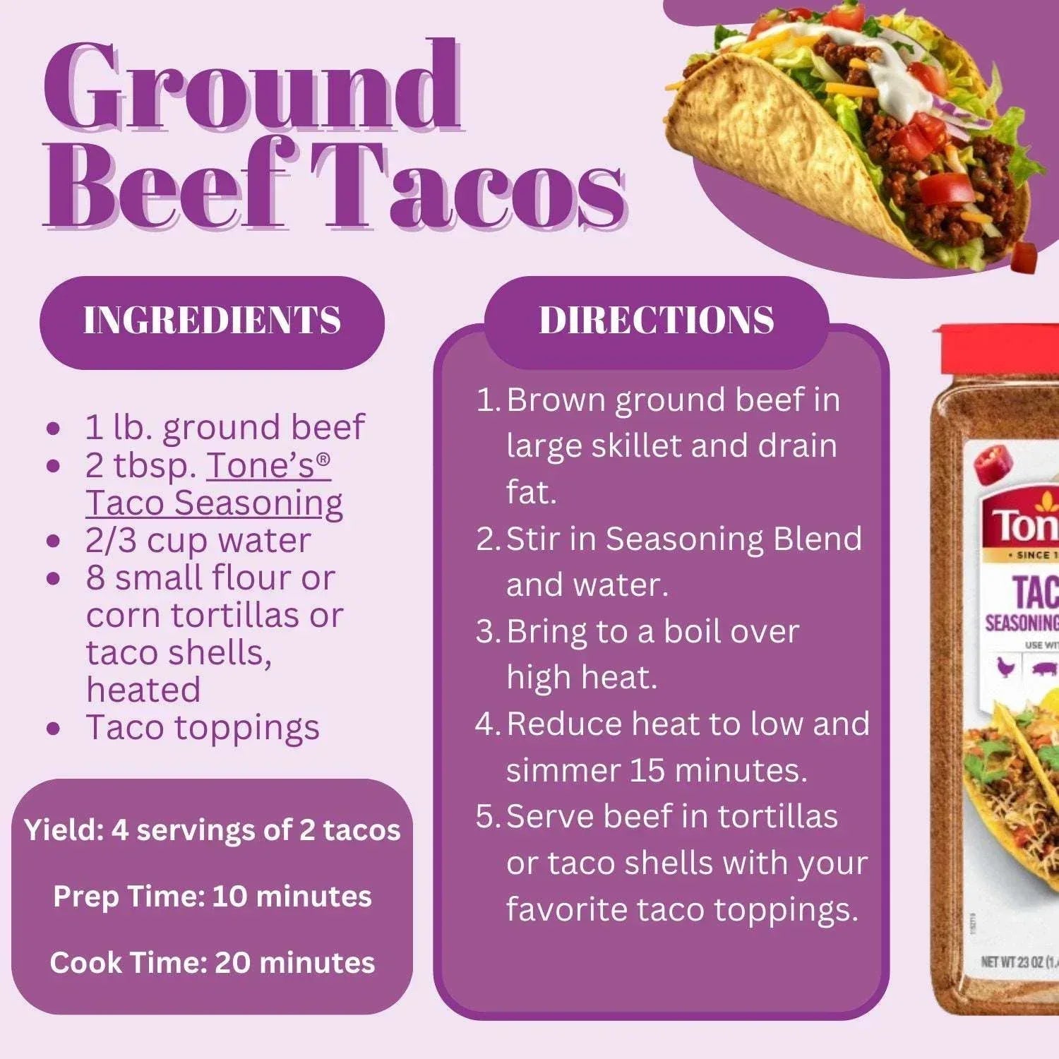 Tone's Taco Seasoning, Assorted Size