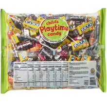 Candy mix bag back with nutrition facts panel and assorted Tootsie candies in pouch