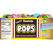 Assorted Tootsie Pops candy display box with Fun Flavor label and 100 count