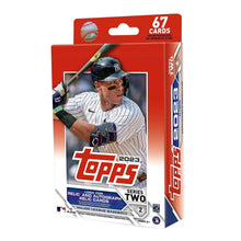 Topps 2023 Series Two trading card box with 67 cards and player action photo