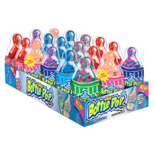 Bottle Pop candy variety pack with red, blue, and pink wrapped pops in box
