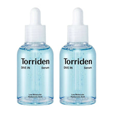 Pair of light-blue hyaluronic acid serum bottles with white dropper caps