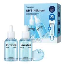 Hyaluronic acid serum set: two light-blue bottles with dropper caps