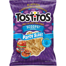 Tostitos Scoops! Party Size tortilla chips bag, purple with blue label
