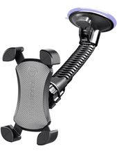Phone mount cradle with four adjustable arms and textured silicone grip