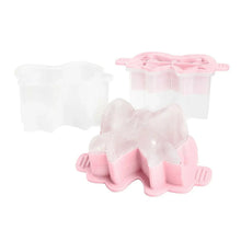 Pink silicone bow ice mold with clear bow-shaped cavities
