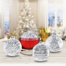Set of 4 clear ice ornament molds with textured designs and red caps