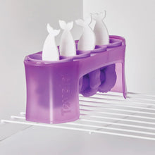 Purple pop ice mold with four white animal-shaped forms in the tray