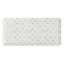Kitchen mat with light gray geometric lattice pattern and cushioned padding