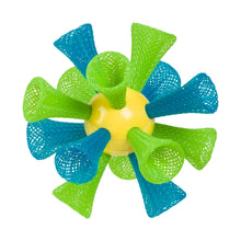 Colorful bashminton shuttle spinner with yellow hub and green/blue mesh vanes