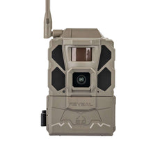 Gray trail camera with external antenna, front lens and display window