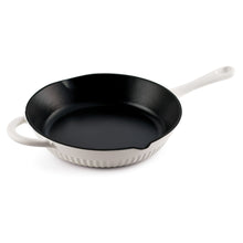10-inch enameled cast iron skillet, black interior, white side handles and rim