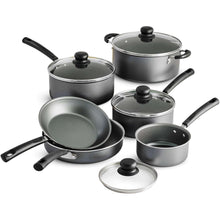 10-piece non-stick cookware set with covered pots, pans, and tempered glass lids