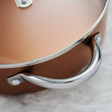 Nonstick pot rim and curved stainless-steel handle connection with rivets