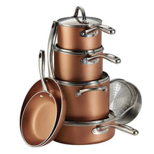 Nonstick cookware set of copper pots and pans with stainless-steel handles and lids