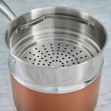 Nonstick cookware steamer insert with perforated bottom and side handles