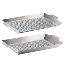 Stainless steel outdoor roasting grill pan set with perforated grilling trays, two-piece