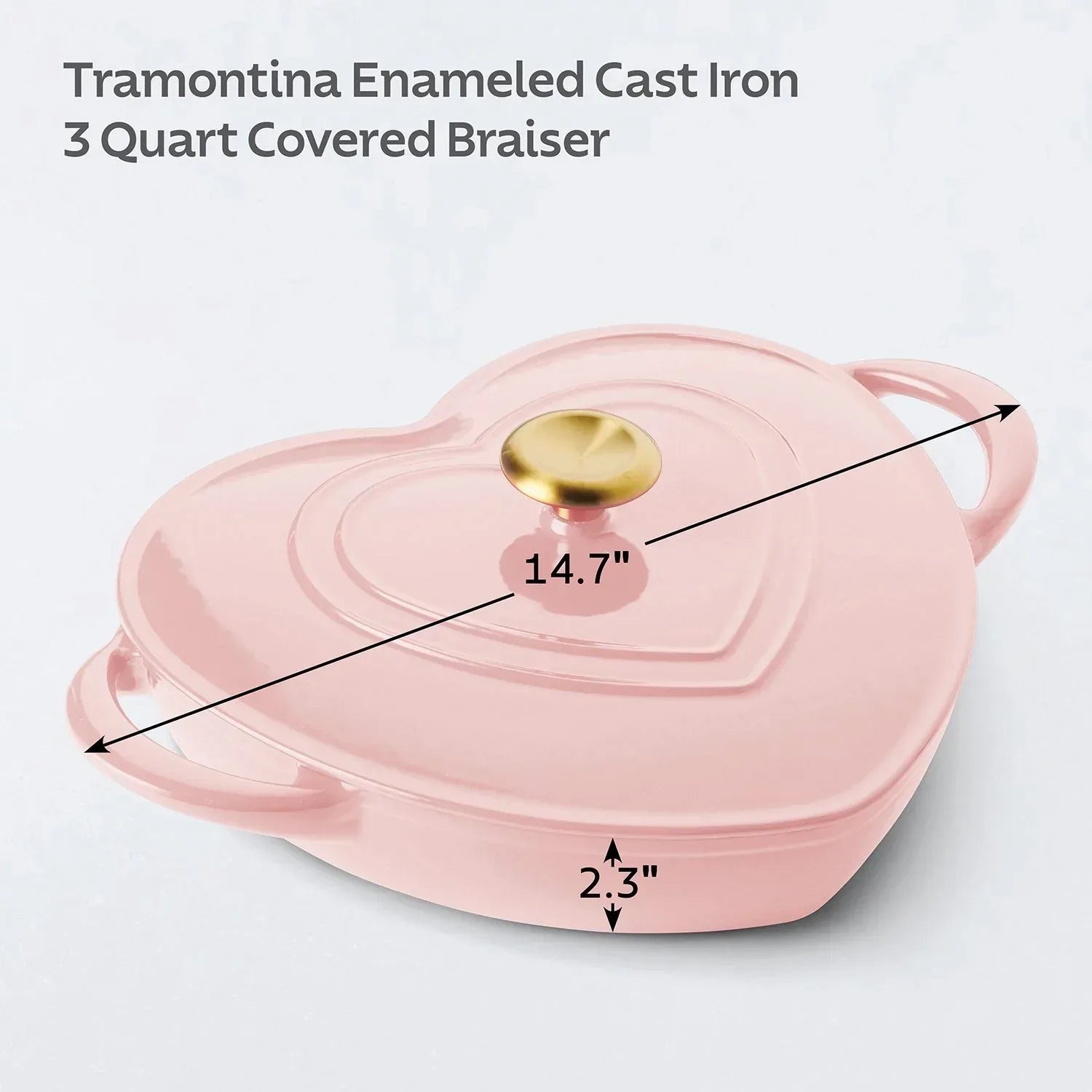 Tramontina 3-Quart Heart Shape Enameled Cast Iron Dutch Oven (Shallow, Oven Safe)