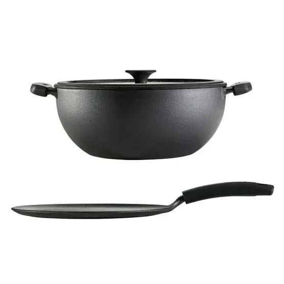 Tramontina 3-piece Cast Iron 7-quart Deep Kadai & Flat Tawa Cookware Set