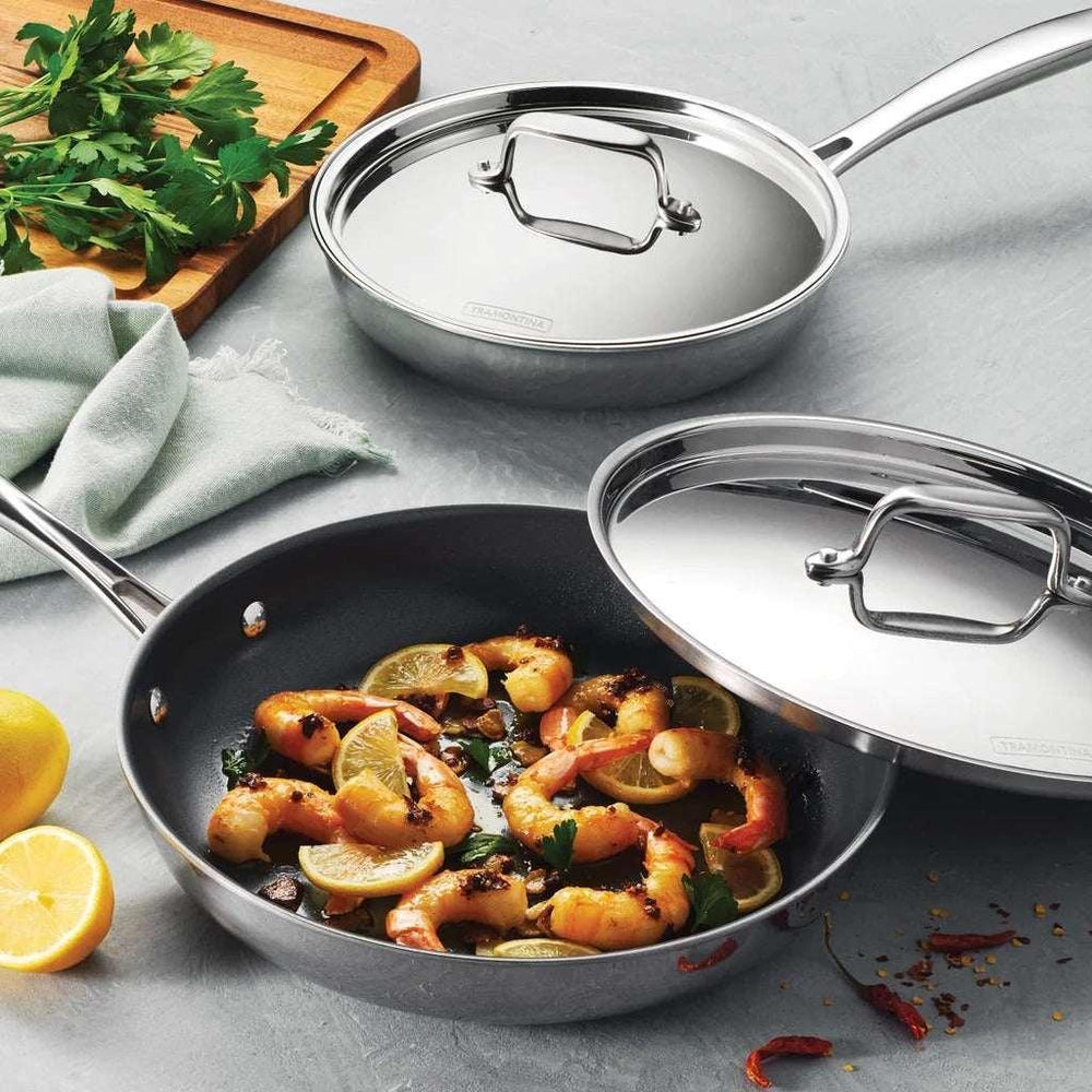 Tramontina 4-piece Stainless Steel Fry Pan Set with Ceramic Nonstick Interior and Lids - USA MEGA SHOP
