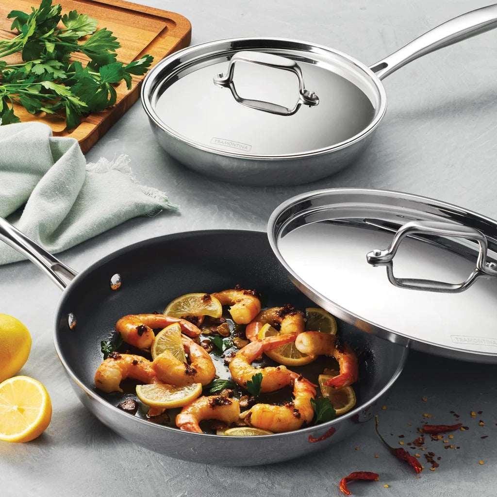 Tramontina 4-piece Stainless Steel Fry Pan Set with Ceramic Nonstick Interior and Lids - USA MEGA SHOP